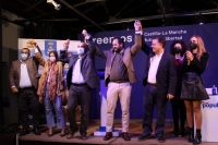 Manuel Serrano, Paco Núñez, Carolina Agudo y Bernardo Ortega junto a Valentín Bueno durante el congreso en el que ha sido reelegido presidente del Partido Popular de Villarrobledo